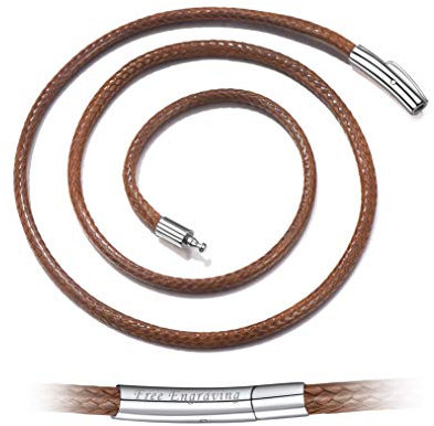 Bandmax Kustleder Halskette Damen Herren Lederkette 61cm/3mm braun geflochten Lederband mit personalisiert Edelstahl Verschluß Modeschmuck für Valentinstag