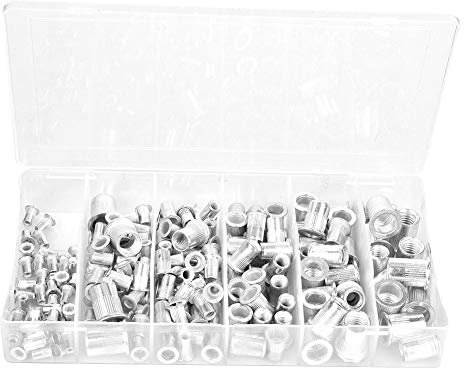 Nietmuttern Sortiment, 190 Stück M3 M4 M5 M6 M8 M10 Aluminium Flachkopf-Blindnietmuttern Einpressmuttern Befestigungsmuttern mit Aufbewahrungsbox
