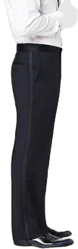 RGM Tuxedo Pants for Men with Satin Side Stripe – Classic Formal Dress Pants Ideal for Weddings, Black Tie Events & Parties