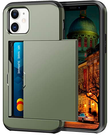 Coolden for iPhone 12 Mini Case Wallet Cover Shockproof Heavy Duty Protective Hard PC Back Soft Rubber Bumper Card Holder Slot Wallet Cases Cover for iPhone 12 Mini Phone Case (Army Green)