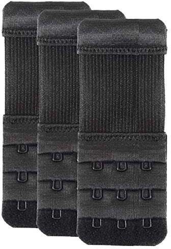 YARBAR Bra Extender 3 Hook Elastic Bra Strap Extension Band Soft Comfortable Pack of 3 (Black, 3 Hook 1/2 inch spacing)