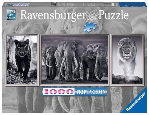 Ravensburger Puzzle 16729 - Panter, Elefanten, Löwe - 1000 Teile Puzzle für Erwachsene und Kinder ab 14 Jahren, Triptychon Puzzle bestehend aus 3 Teilen