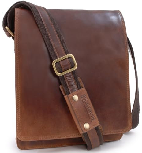 Bucklestone - Bolso Bandolera de Piel Mediano - Messenger Bag de Trabajo - Bolso de Hombro A4 - Per documenti A4 e tablet - Warwick - Marrón