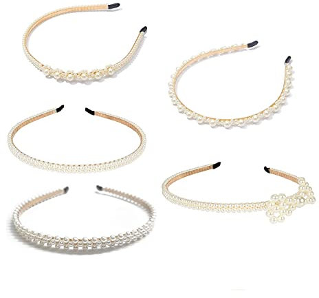 Haarreif Perlen Haarreifen mit Perlen 5Pcs Damen Haarreifen mit Perlen Mädchen Perle Stirnbänder für Geburtstag Party Geschenk Verhindern Sie Dass Haare Unordentlich Werden