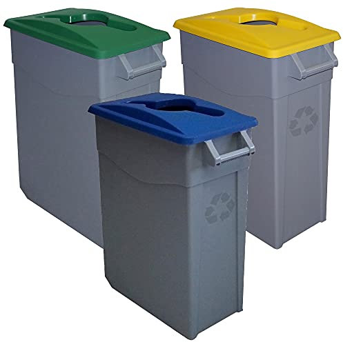 Denox PK3348 Pack Reciclaje Zeus 65 litros Abierto c/u: 195 litros totales, en 3 contenedores, en Colores Azul/Verde/Amarillo
