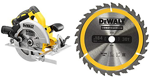 DEWALT DCS570N Cordless XR Brushless Circular Saw, 18 V, Yellow/Black/Grey, 184 mm & DT1940-QZ DT1940-QZ-Hoja para construcción 184x16mm 30T (AC), Yellow, 184 x 16 mm