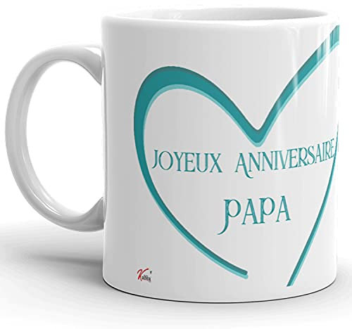 Kalféa Mug anniversaire papa Tasse céramique amour joyeux anniversaire pour son père Mug Qualité Idée Cadeau Originale pour son beau-père ou beau-papa pour son café du matin 325ml
