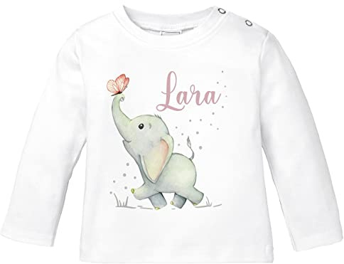 SpecialMe® Baby Langarmshirt mit Namen personalisiert Elefant Schmetterling Tiermotiv Tiere Junge Mädchen Bio-Baumwolle