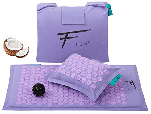 Fitem - Akupressurmatte mit Kissen - 100% natürliche Kokosfüllung - Massage - lindert Rücken und Nackenschmerzen - Ischias - Muskelentspannung - Entspannung und reduziert Schlaflosigkeit