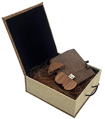 Desuerte Walnut Wooden Heart USB Flash Drive Gift Thumb Pen Drive with Cloth Gift Box 16GB for Wedding Birthday