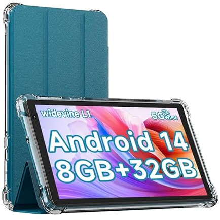 IWEGGO Android 14 Tablet with Case, 7 Inch 8GB RAM+32GB ROM/ 1TB Expandable Computer, 5MP Camera Tablets, 1.6Ghz Quad-core Processor, 3000mAH Battery Tablet PC, 5G WiFi, Games 7'' Android Laptop Blue