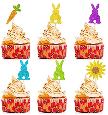 6 Stück Ostern Tortendeko, Easter Hase Cupcake Toppers, Easter Bunny Kuchen Toppers für Ostern Party Deko Kinder Bunny Themenparty Party