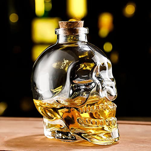 Botella de Vino de Calavera, Decantador de Cristal de Calavera, Decantador de Cristal con Tapón, Botella de Vino de Cabeza, Licor para Vodka Escocés, Regalos de Ron Y Tequila, Transparente, 800 Ml