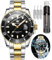 OLEVS Armbanduhr für Herren, wasserdicht, blaues Zifferblatt, luxuriös, zweifarbig, Edelstahl-Armbanduhr mit Tagesdatum, modisch, klassisch, sportlich, Zifferblatt aus schwarzem Stahl, Armband