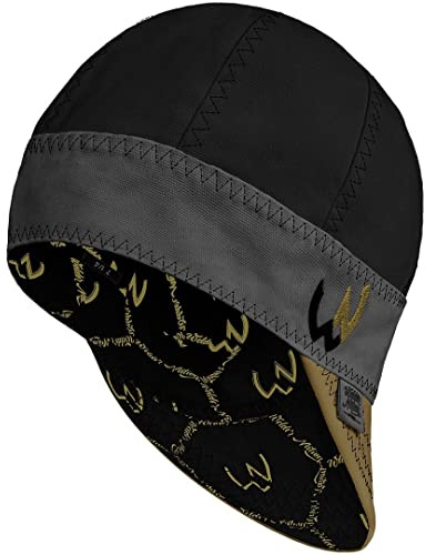 Welder Nation 8 Panel Soft, 10 oz Light Weight Cotton Welding Cap, Durable for Safety and Protection While Welding. Stick ARC, The Glock (Black, Gold), 7.25