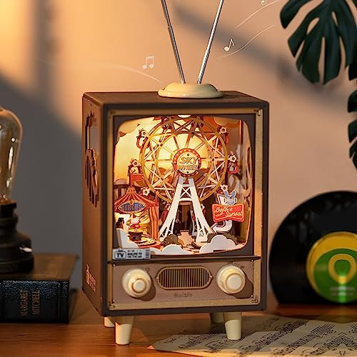 Rolife 3D Puzzle in Legno Carillon Tramonto Carnevale Miniatura Retro Televisione Modello Kit per Adulti Costruire Luci Notturne A LED Plug in 174pcs (AMT01)