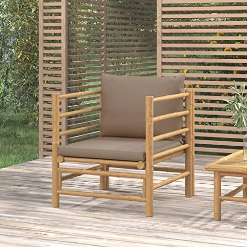 FIRBNUS Gartensessel mit Taupe Kissen Bambus Relaxsessel Garten Garden Furniture Gartenmöbel Bambus Garten Relaxsessel Outdoor Furniture Balkonmöbel Terassenmöbel AußEn Loungemöbel Balkonstuhl