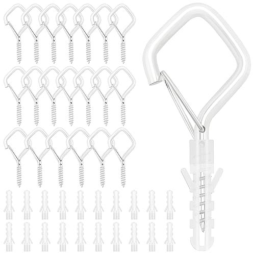 VooGenzek 20 Stück Q-Hanger Schraubhaken, Outdoor Haken zum Schrauben, Deckenhaken mit Sicherheitsschnalle, für Pflanzenkörben Vogelhäuschen Windspielen Lichterketten (Weiß)
