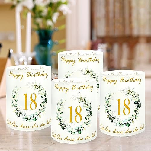 12 Windlicht Tischdeko 18 Geburtstag, Deko 18 Geburtstag Mann Frau, 18 Jahre Happy Birthday Tischdeko, Schön DASS Du Da Bist (18 Jahre)