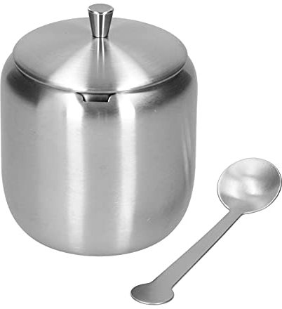 Azucarero de Acero Inoxidable, Contenedor de Azúcar de Metal de 370 Ml con Tapa Y Cuchara en Forma de Tambor Juego de Recipientes de Almacenamiento de Tarros de Alimentos para Almacenamiento en el Hog
