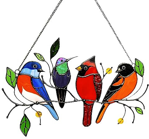 Suncatchers en Vitrail, Oiseau Série Ornements d'art Pendentif, Oiseaux Multicolores sur Un Fil, Bird Suncatcher, pour Jardin, Chambre à Coucher, Salon ou Accrocher sur Les Plantes
