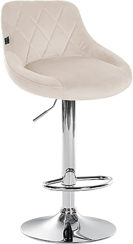 CLP Barhocker Lazio Mit Samtbezug I Drehbarer Thekenhocker Mit Fußstütze I Höhenverstellbarer Barstuhl Mit Trompetenfuß | Farbe Creme Gestell Farbe Chrom