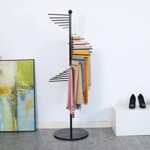 ANDRAX Bodenstehender Schal-Ausstellungsständer, Kleiderständer aus Metall mit 30 Stangen, Kommerzieller Schalständer, Hosenbügel für zu Hause, zum Aufhängen von Bettwäsche, Handtüchern (Schwarz)