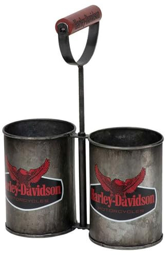 Harley-Davidson Contenitore per bottiglie di vino, in metallo, contiene 2 bottiglie, manico in legno