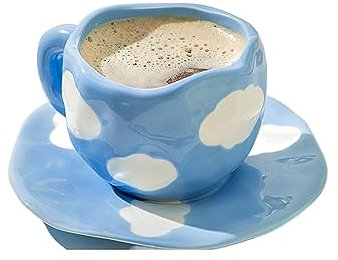 ESOUY Coffee Mug Hand-Painted Flower Ceramic Coffee Cup Home Office Mug with Plate Spoon Breakfast Milk Juice Tea Handle Cup Drinkware Set Tea Cup (Color : 1)