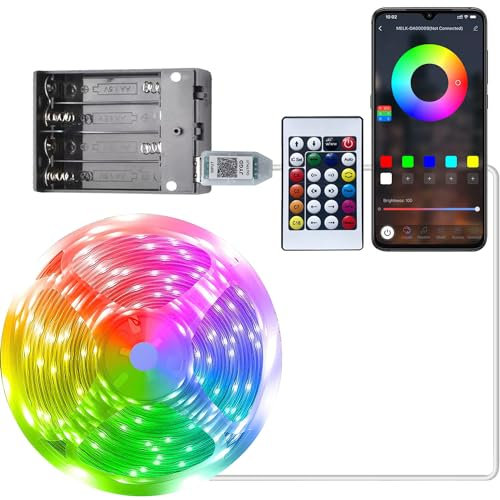 AIJICEAR Battery Powered LED Strip Lights 33FT/10M,RGB Color Changing Flexible Battery Operated LED Lights with APP Controller for Indoor,Outdoor,DIY Decoration