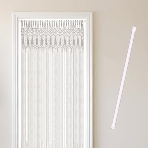 Cozyor Makramee Boho Vorhang + Klemmstange 70-120 cm ohne Bohren Türvorhang Fenstervorhang 132x200cm Raumtrenner, Wandbehang & Deko weiß, Hochzeit, handgemacht