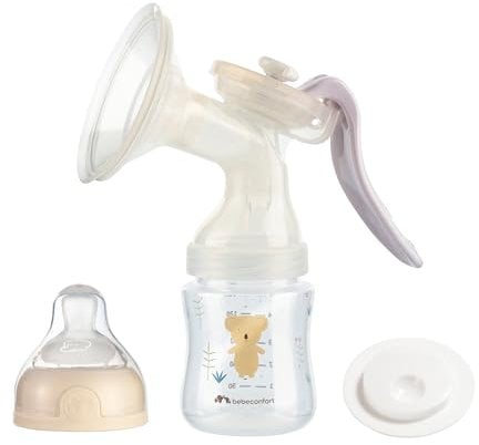 Bebeconfort Manual Breast Pump, Silicone Breast Pump, Manual Breast Pump Kit with 150 Ml Baby Bottle Included, Colour Sand