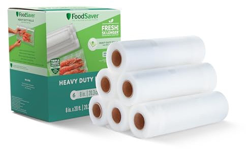 FOODSAVER Rollo de sellado al vacío resistente de 8 pulgadas x 20 pies, paquete de 6