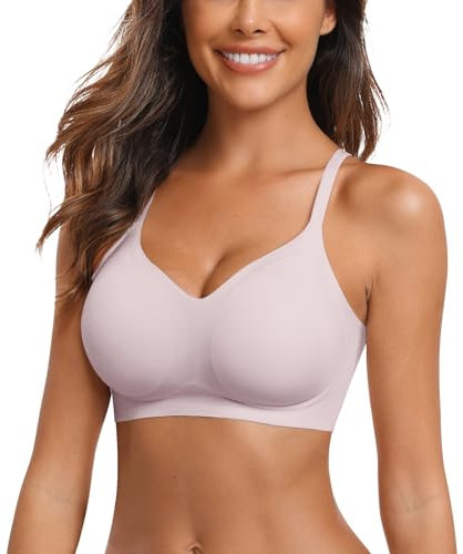 Vertvie Femme Soutien Gorge sans Armature Super Confortable sans Couture Push Up Soft avec Coussinets Amovibles(Rose,L)