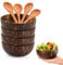 DXQCHDUO Cuencos de concha de coco pulidos, juego de 4 cuencos y cucharas de coco, juego de cuencos de coco hechos a mano, cuencos para batidos, postres y ensaladas de frutas, tazón de arroz y ramen,