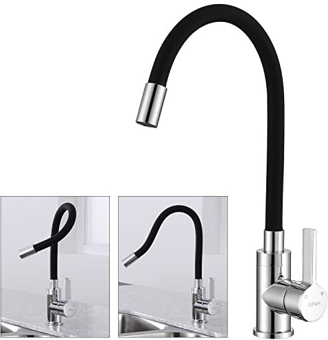 HOMELODY Küchenarmatur Schwarz mit Flexibel Wasserhahn Küche Schwarz 360° Drehbar Mischbatterie Küche Armatur Messing Spültischarmatur Einhebelmischer