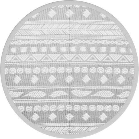 vidaXL Outdoor Teppich, Gartenteppich Rund Beidseitig, Balkonteppich Terrassenteppich UV-beständig, Teppich für Balkon Terrasse, Grau Ø160cm PP