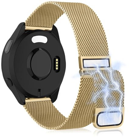 KoGiio 20mm Armband für Garmin Forerunner 165/165 Music/Garmin Vivoactive 5/ Vivomove Trend/Sport/Venu Sq 2 Music, Atmungsaktiv Ersatzarmband, Gewebte Edelstahl Mesh Metall Uhrenarmband - Gold