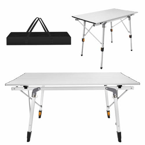 Yiyai Klappbarer Multifunktionstisch Mehrzwecktisch Campingtisch Klapptisch Markttisch höhenverstellbarer Tapeziertisch Beistelltisch zum Campen im Garten für Festivalls Märkte (Silber: 90 x 53 cm)