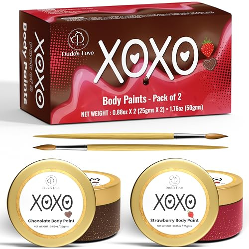 Ensemble de Peintures Corporelles Comestibles et Aromatisées pour Couples – Coffret Cadeau Lune de Miel | Fraise & Chocolat | Lot de 2 – Pour Plus de Plaisir et d’Intimité, Doux pour la Peau | Facile