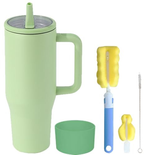 Longiang Taza térmica de 40 oz, vaso con tapa y pajita, botella de acero inoxidable, termo para agua, café y té (verde)