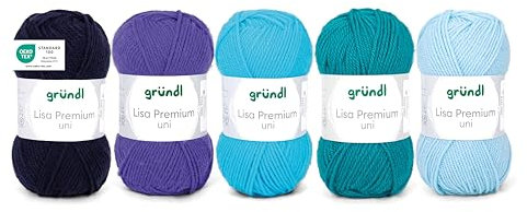 Gründl Wolle Lisa Premium uni - Garn zum Stricken - Strickgarn - Häkelgarn - Weich und hautfreundlich - 100% Polyacryl 5 Knäuel 50 g / 133 m - Nadelstärke 3,5-4,5 - Marine-Blau-Türkis-Petrol
