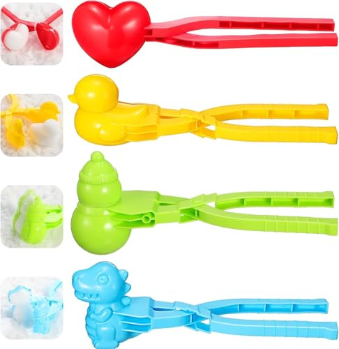 4 Stück Schneeballmacher, Cartoon Schneeball Maker, Schneeball Former, Schneeballzange, Schneespielzeug für Kinder, für Schneeballkämpfe, Winter Outdoor-Aktivitäten, Strandspiele (MehrfarbigC)