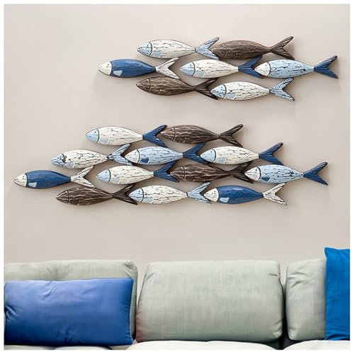 Fisch-Dekor, Wanddeko Fischschwarm, Strand-Thema, Heimdekoration, Wandskulpturen Von Hand Gefertigt, Wanddekoration Deko Ornament Für Wohnzimmer, Schlafzimmer L