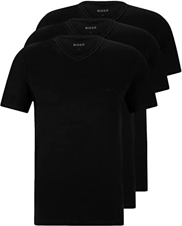 BOSS Herren Classic T-Shirts Kurzarm Shirts Pure Cotton V-Neck 3er Pack, Farbe:Schwarz, Artikel:-001 Black, Größe:L