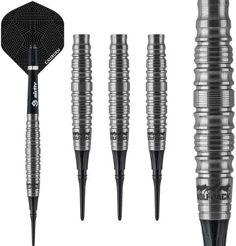 Caliburn Wolfpack Darts | Soft Tip | 90% | Tungsten | W5 | Mehrere Gewichte erhältlich | (20g) | Professionelles Dartset mit Flights und Stems