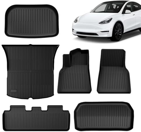 GEARMONSTER Fußmatten für Tesla Model Y 2021-2024, Allwetter TPE Gummimatten, wasserdicht & rutschfest, 3D-Scan gefertigt, Extra hoher Rand, Innenraum-Schutzmatten, Schwarz, 6-teilig