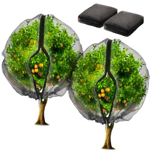 Homiton Paquete de 2 bolsas de red para árboles frutales con cremallera y cordón, malla ultrafina de 6 x 6 pies, cubierta para plantas, red de pájaros para arbustos de arándanos, árboles frutales,