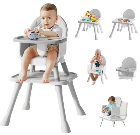6 in 1 Baby Hochstuhl für Babys und Kleinkinder, Sitzerhöhung, Kinder-Lerntisch & Stuhl (Grau)