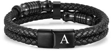 TOLOWOBK Geschenk für Männer Lederarmband Herren mit Buchstaben Geflochten Echtleder Gravur A-Z Buchstabe Armband Herren Leder Armbänder mit Magnetverschluss Einschulung Geburtstag Geschenk